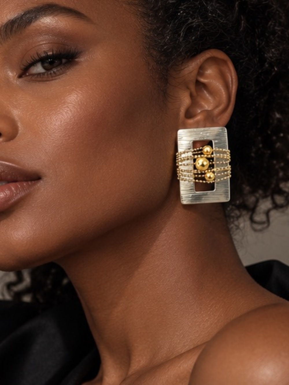 Aurevienne Sculptural Mixed Metal Chain Earrings